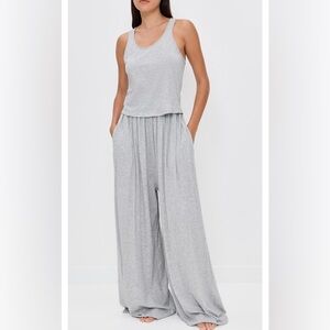Lunya Organic Pima Cotton Gray Wide-Leg Pants and Curved Hem Tank Top Set